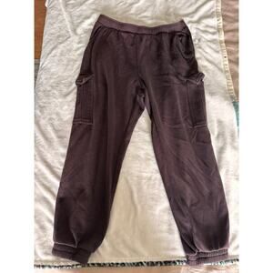 Brown Cargo Sweatpants Thick Fleece Joggers | Cozy Utility Style Size L